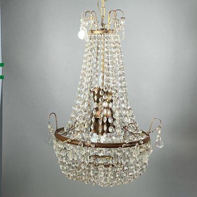 CRYSTAL GLASS CHANDELIER | Fancy with many crystal drops. - h. 26 x dia. 16 in (approx)

