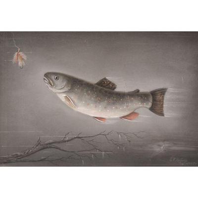 AMERICAN SCHOOL PASTEL | Fish and lure. Pastel on paper. Signed lower right, 