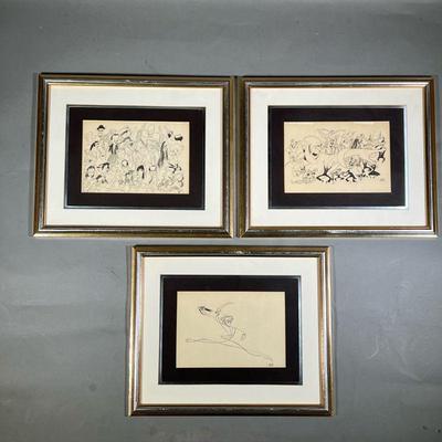 (3PC) AL HIRSHFELD PRINTS | Unsigned, no edition number, uniformly matted in silvered and faux gilt frames. - l. 17.5 x h. 14.5 in (each...