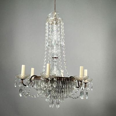 FANCY CRYSTAL CHANDELIER | Six-arm chandelier with cut glass/crystal drops. - h. 22 x dia. 22 in
