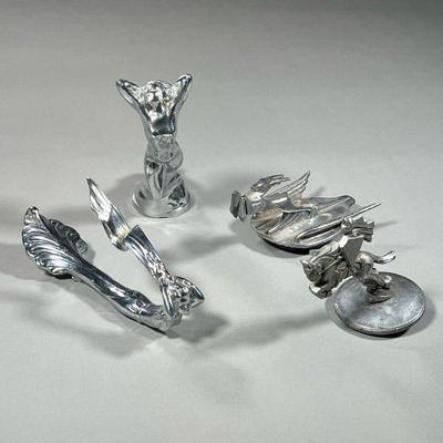 (4PC) 1930S & 40S CADILLAC, CHRYSLER, AND MORE HOOD ORNAMENTS | Including; 1930s Chrysler Gazelle ornament, 1930's Cadillac 