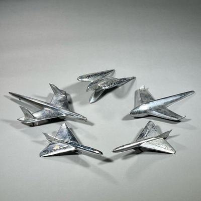 (5PC) AIRPLANE & OTHER HOOD ORNAMENTS | Including; 4 plane-shaped ornaments and 1 eagle-shaped ornament. - l. 14.5 x w. 9 x h. 3 in...