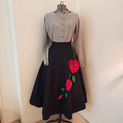 Felt circle skirt with statement flowers and leaves.