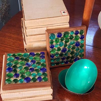 Groovy trivets, enamel and brass bowls.