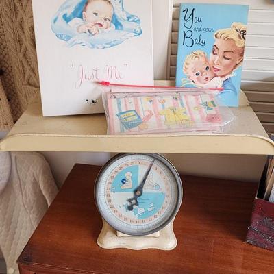 Vintage baby scale and 1960s baby ephemera