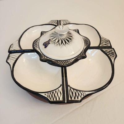 California Creations vintage multi -piece appetizer tray on wooden lazy susan
