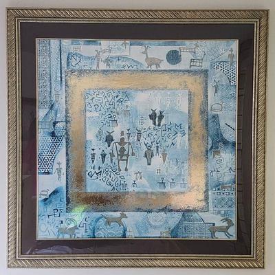 Very large (approx 30 x 30) blue, gold 3d art in fine frame