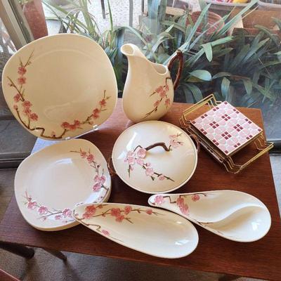 Vintage Metlox Peach Blossom serving pieces.