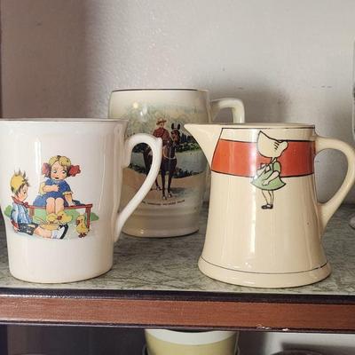 Rosenthal Sunbonnet girl creamer, vintage cups