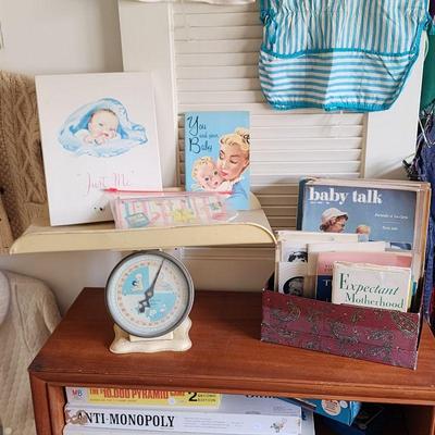 Vintage baby scale and 1960s baby ephemera