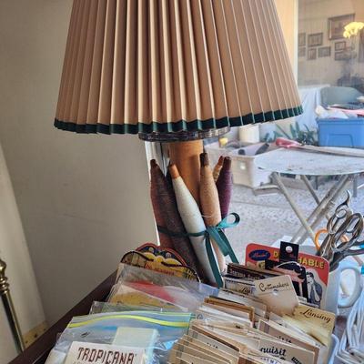 Cute, thread spool table lamp for sewing room.