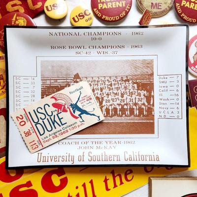 USC 1962 USC vs Duke ticket; USC 1962 glass tray