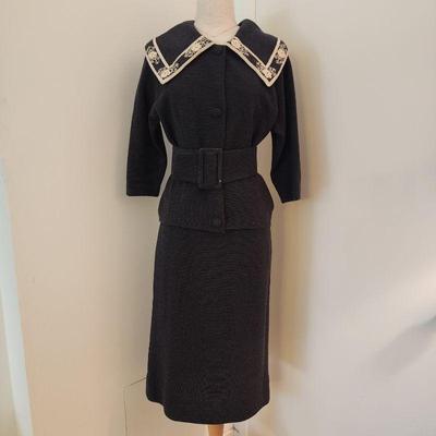 Vintage wool suit with extra wide belt