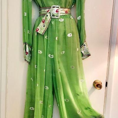 Handmade piece lime green hostess suit.