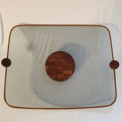 Ernest Sohn smoked glass and teak very large cheese / snack tray