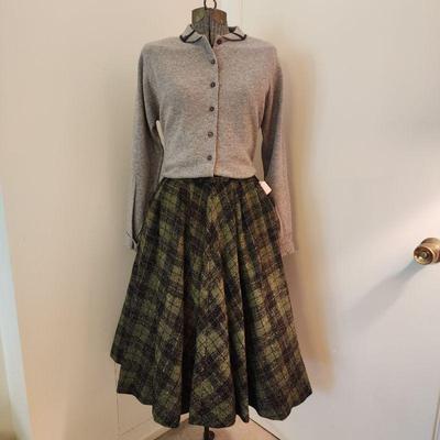 Vintage pleated wool plaid skirt and vintage sweater