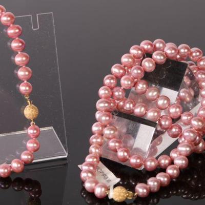 Pink Pearl Necklace & bracelet with 14K gold beads and clasp