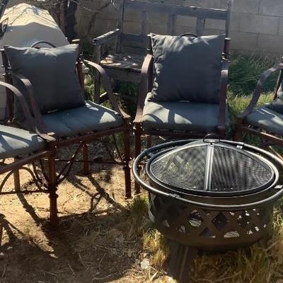 Hand wrought patio chairs, new fire pit