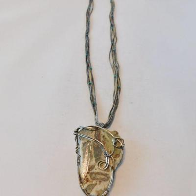 Large slate stone with liquid silver chain