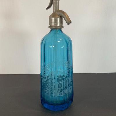 French Blue Glass Seltzer Bottle