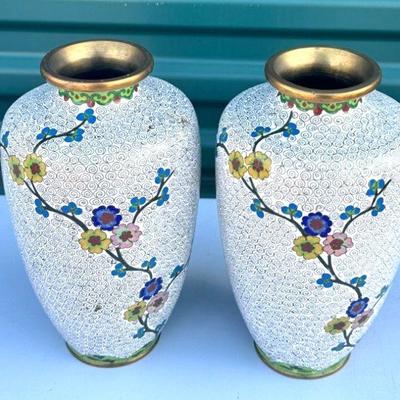 Pair of Floral Cloisonne Vases