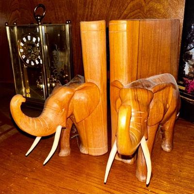 Hand carved elephant bookends