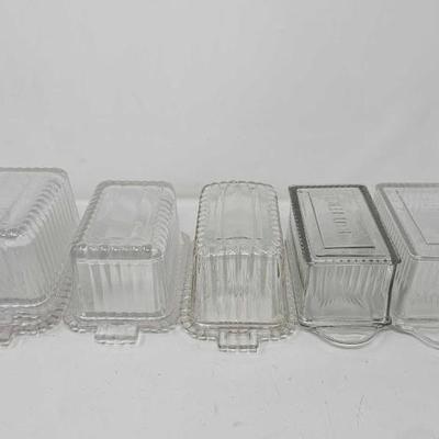 #1118 â€¢ 5 Butter Dishes, 1 with Extra Bottom
