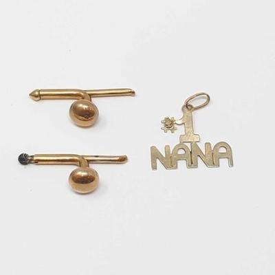 #500 â€¢ 14k Gold Cufflink Set and #1 Nana Pendant, 2g
