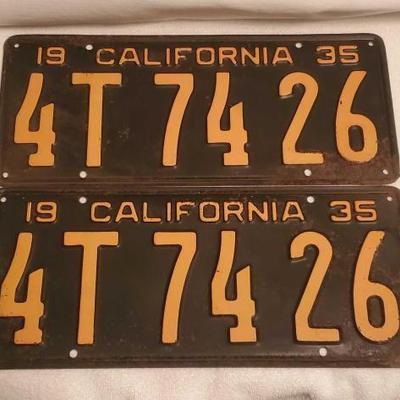 #1472 â€¢ Pair Of Black & Yellow 1935 California License Plates
