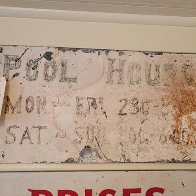 #1910 â€¢ Metal Pool Hour Sign
