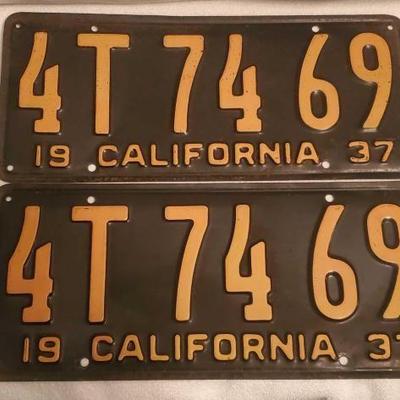 #1470 â€¢ Pair Of Black & Yellow 1937 California License Plates
