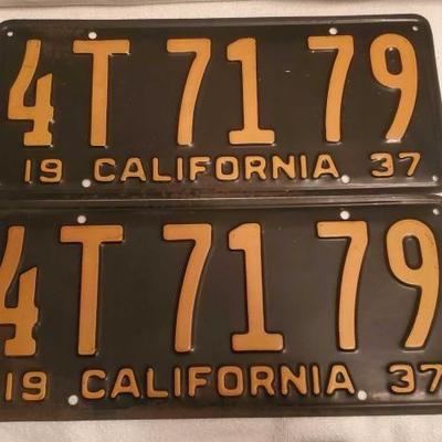 #1468 â€¢ Pair Of Black & Yellow 1937 California License Plates

