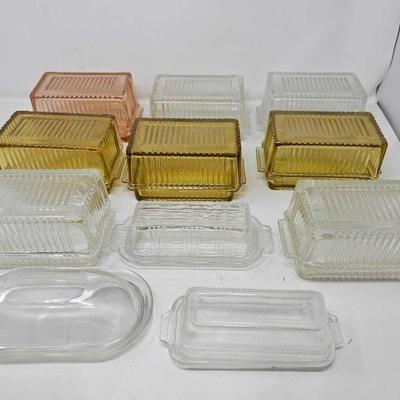 #1136 â€¢ 11 Butter Dishes, 8 Matching Style and 3 Misc
