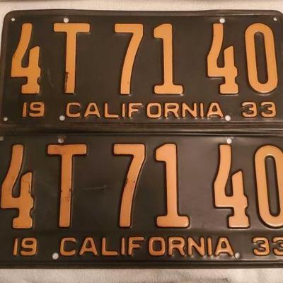 #1476 â€¢ Pair Of Black & Yellow 1933 California License Plates
