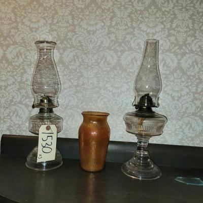 #1530 â€¢ Vintage Kerosene Lamps and Vase
