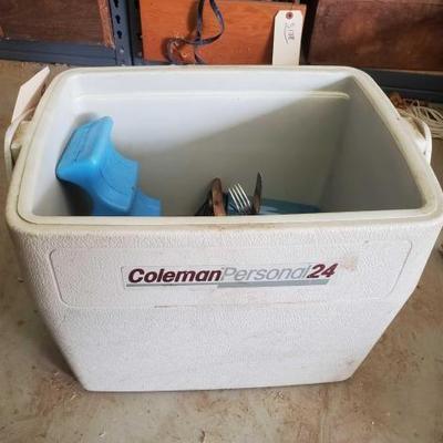 #5154 â€¢ Coleman Ice Chest Full of Spoons Forks & Knifes
