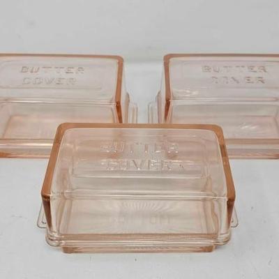 #1130 â€¢ 3 Pink Butter Dishes, Marked 