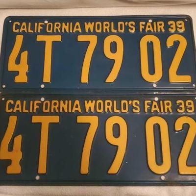 #1460 â€¢ Pair Of Blue & Yellow 1939 California Worlds Fair License Plates
