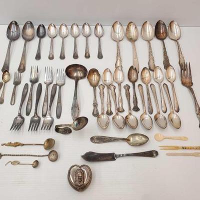 #536 â€¢ Silver Plated Spoons and Forks and Jewlery Box
