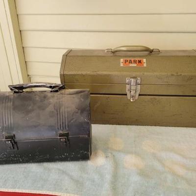 #1944 â€¢ Metal Tool Box and Vintage Lunch Box
