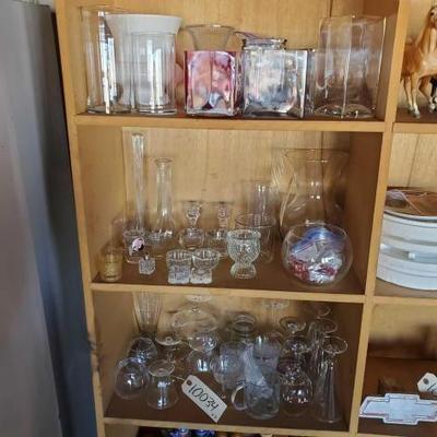#10034 â€¢ Lot Of Glass Vases, Wine Glasses, Shot Glasses, Salt Shaker
