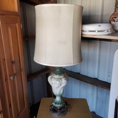 #10022 â€¢ Lamp With Green and Gold Flower Accents
