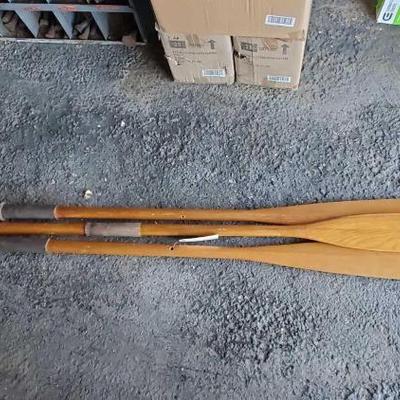 #10544 â€¢ (3) Pair of Vintage Wooden Canoe Paddles
