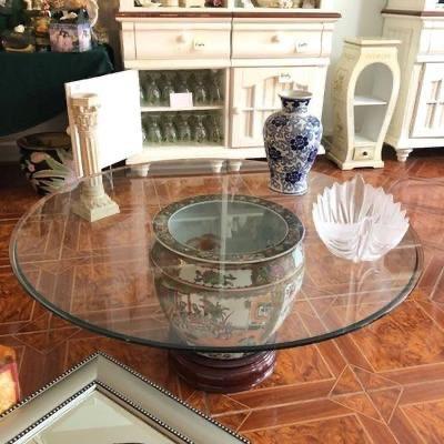 Glass top oriental fish bowl table