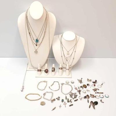 #331 â€¢ Sterling Silver Necklaces, Rings, Earings, Bracelets and Pendants, 261g
