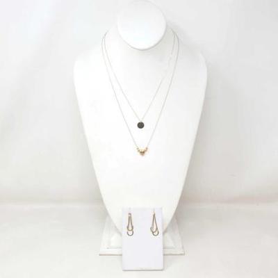 #312 â€¢ (2) 14k Gold Necklaces and Gold Earings, 3g
