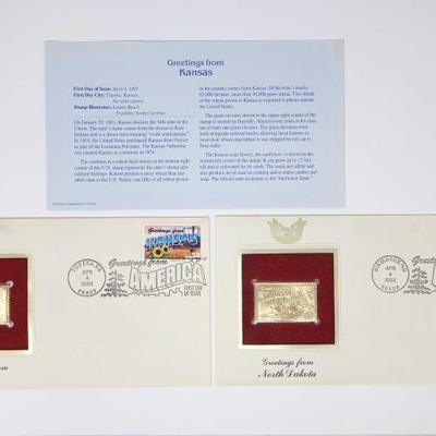 #814 â€¢ North Dakota and Kansas State Greetings Gold Stamp Replicas
