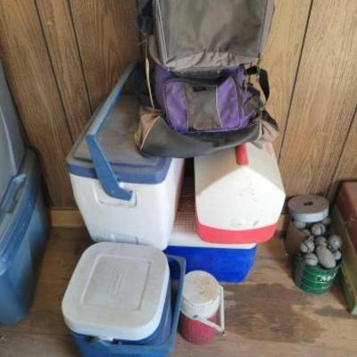 #5056 â€¢ 3 Ice Chests, 2 Water Coolers, 3 Lunch Bags
