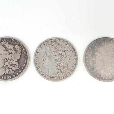 #696 â€¢ (3) 1886-1897 Morgan Silver Dollars
