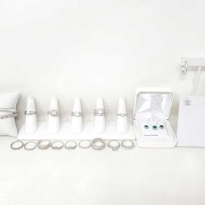 #330 â€¢ Sterling Silver Rings, Earings, Bracelets and Necklace, 90g
